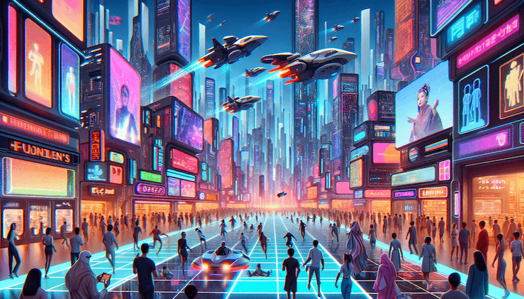 Metaverse game environment with virtual assets and digital societies